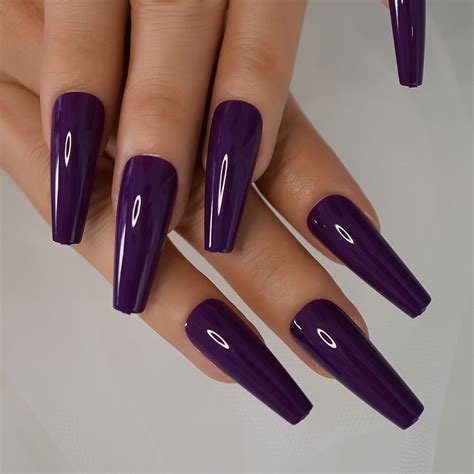 coffin acrylic nails purple|dark purple coffin nails.